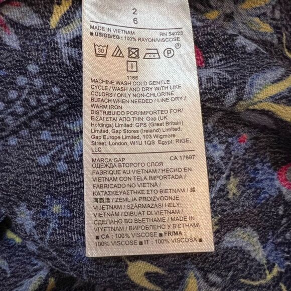 GAP Blue Floral Print Scoop Neck Long Sleeve Lightweight Flowy Mini Dress 2 - Picture 9 of 9